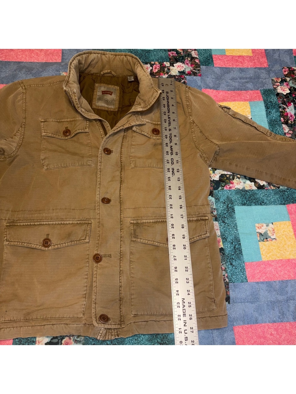 LEVI'S Field Jacket Men's Large Full Zip Tan RipStop Quilted Hooded Workwear - Picture 9 of 9